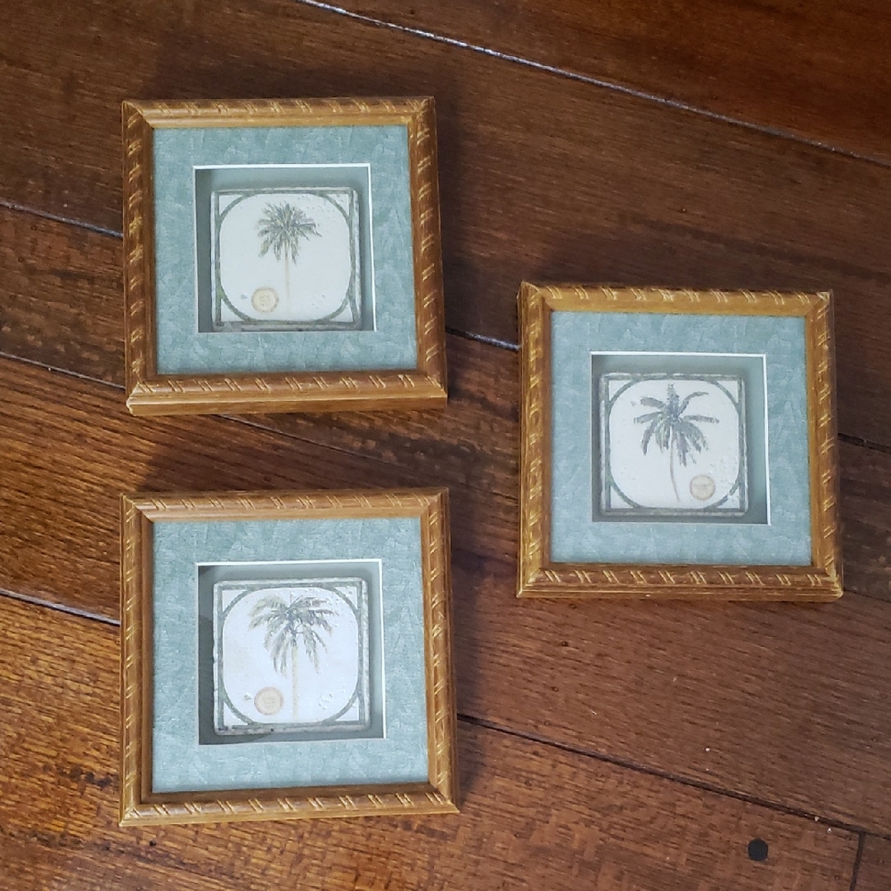 David Nichols Framed Palm Tree Tile Art Shadow Boxes